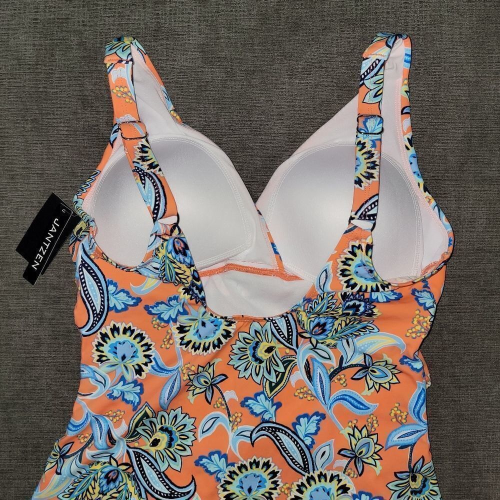 Jantzen's Womens orange Persephone Floral Surplice One Piece Swimsuit Si… - Picture 9 of 12